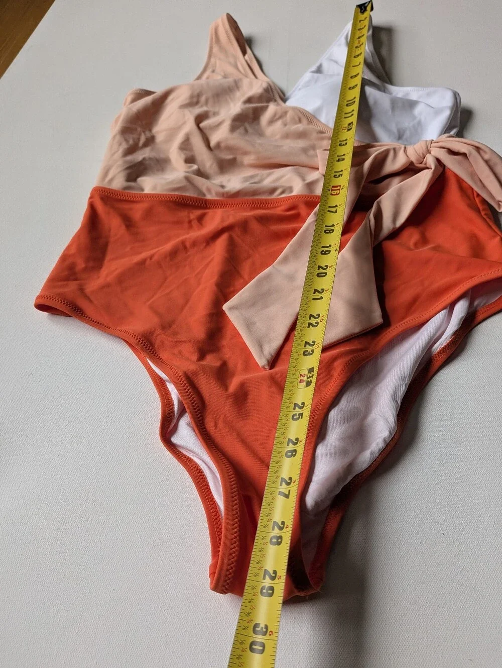 Cupsh Orange White Colorblock Belt Bow Wrap One-piece Swimsuit Sz XXL Beach New